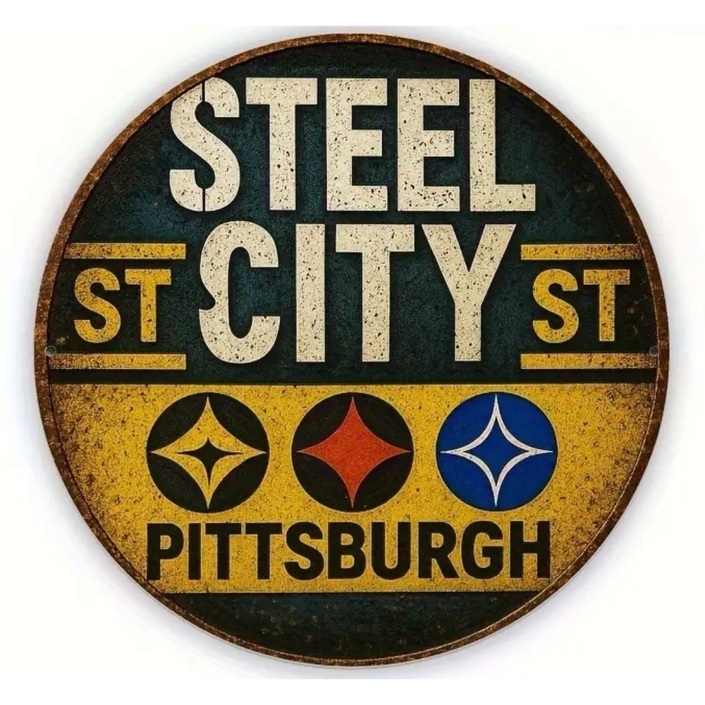 New Pittsburgh Metal Sign Wall Decor Steel City Design 8x8 Steelers Football